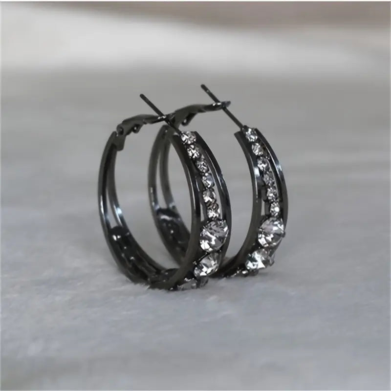 Hoop Earrings Inlaid Shiny Rhinestone For Ladies