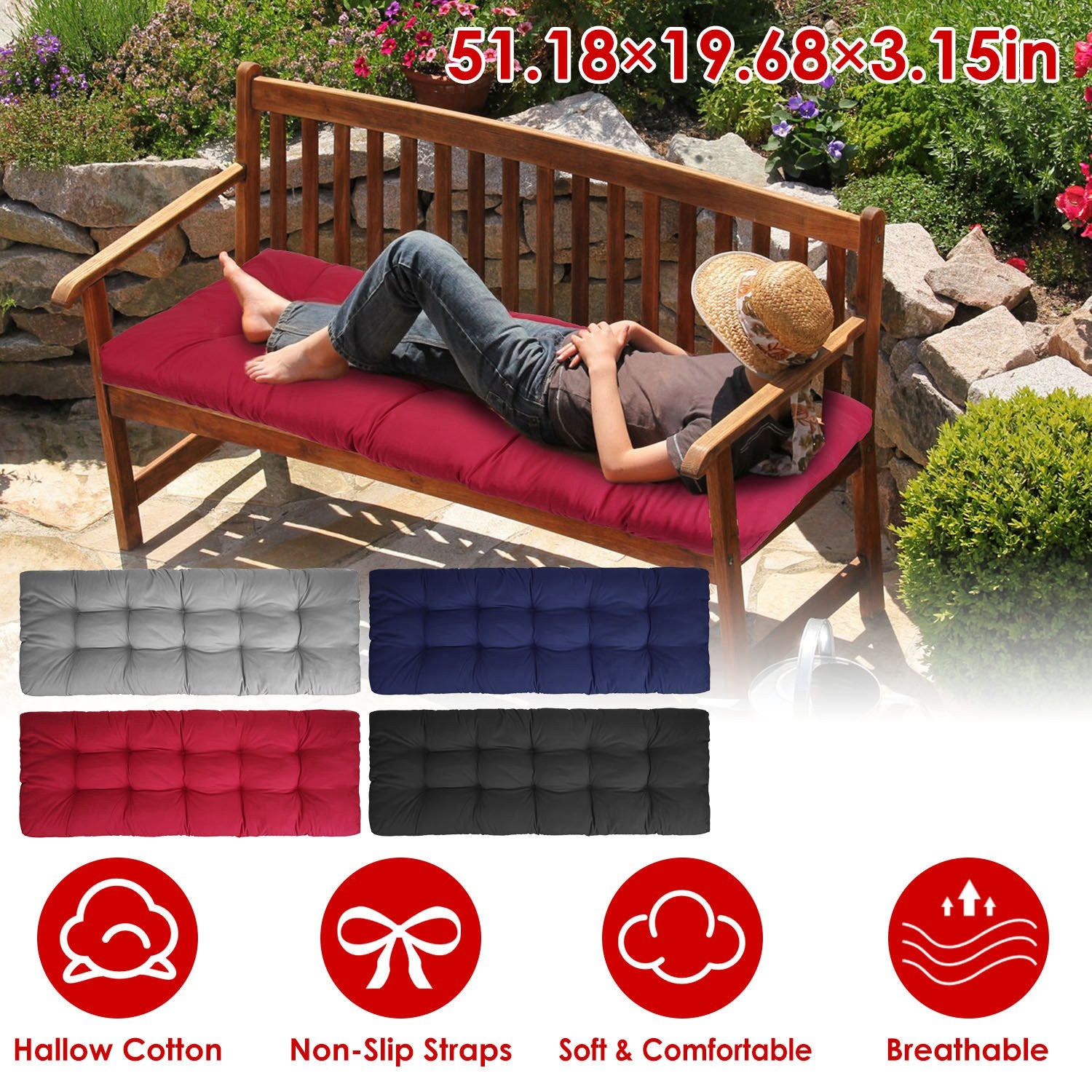 Bench Seat Cushion for Indoor Outdoor Furniture Non-Slip