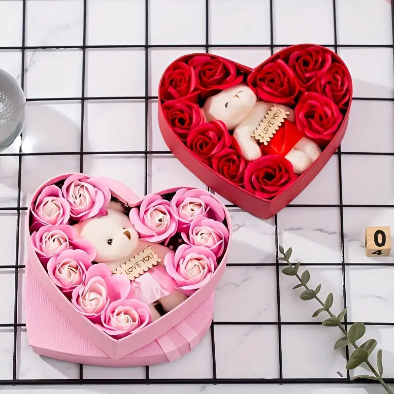 Rose-Shaped Soap Gift Box With Heart-Shaped Artificial Roses