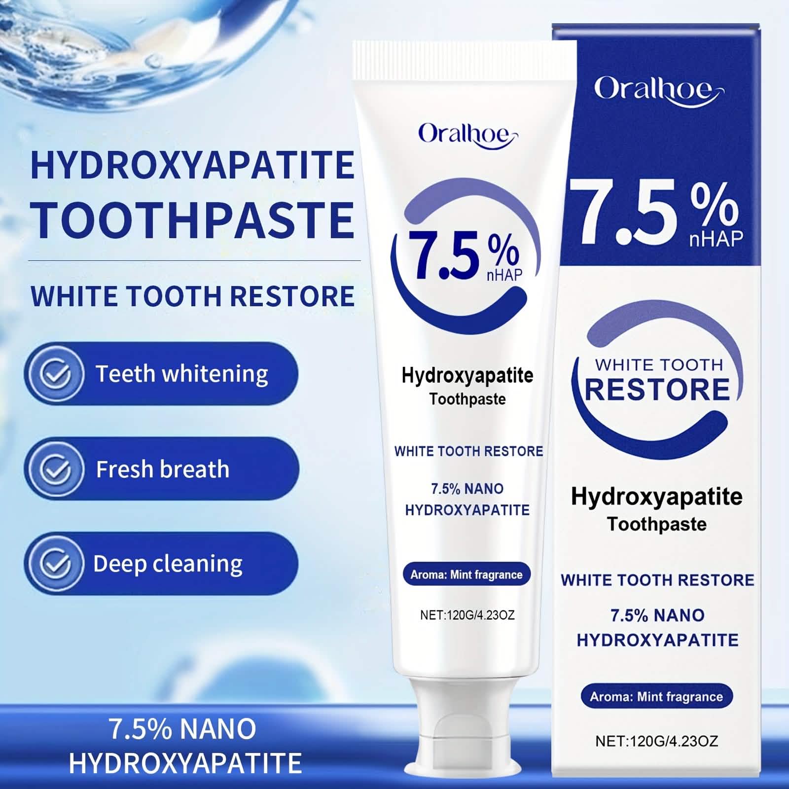 Hydroxyapatite Toothpaste – 7.5% NHAP, Whitening Mint, Gentle Teeth & Mouth Care