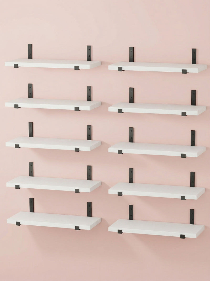 Rustic Wood Floating Wall Shelves with Metal Brackets