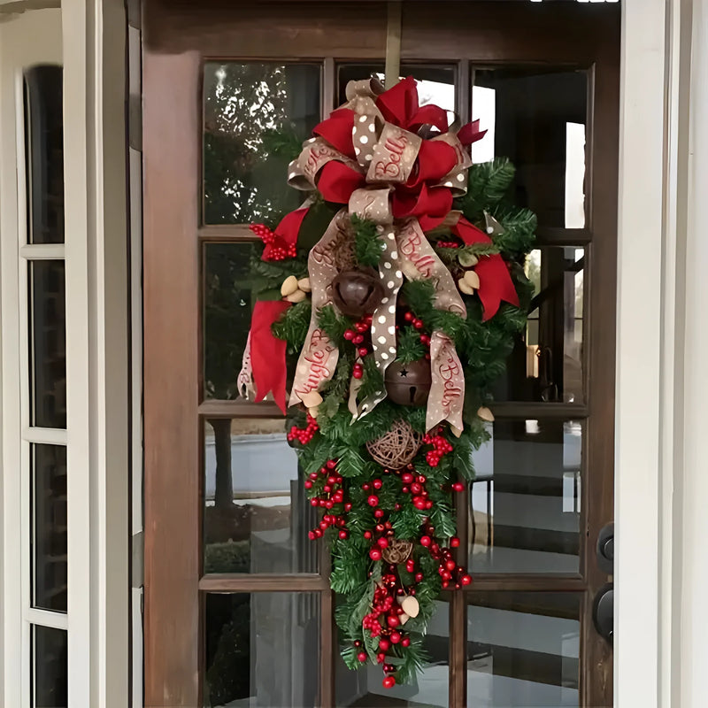 Upside Down Christmas Tree Door Swag with Bows and Berries, 60 cm