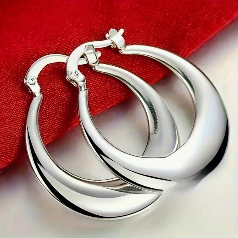 925 Silvery-Plated Hoop Earrings for Women