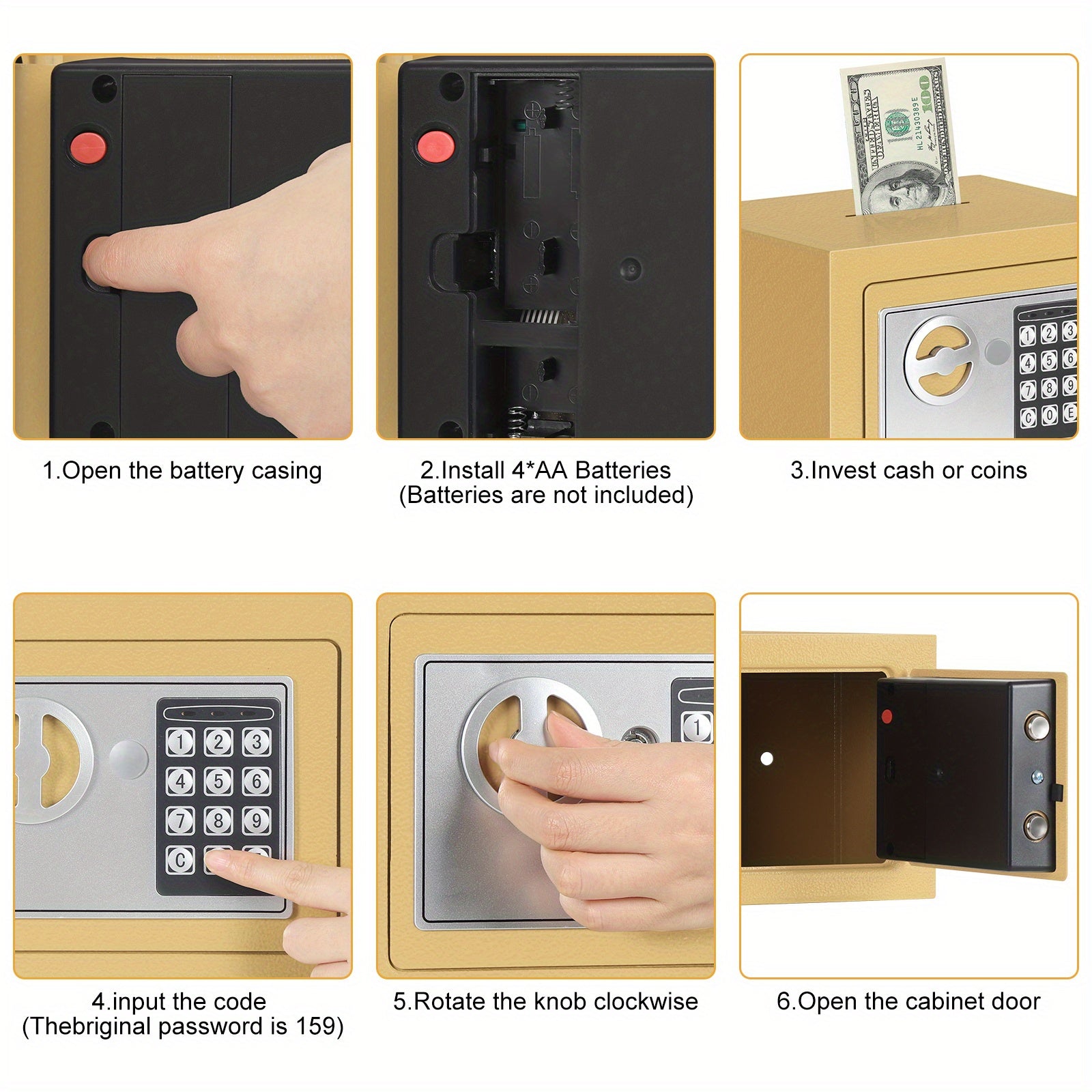 Compact Digital Safe Box – Keypad & Key Access