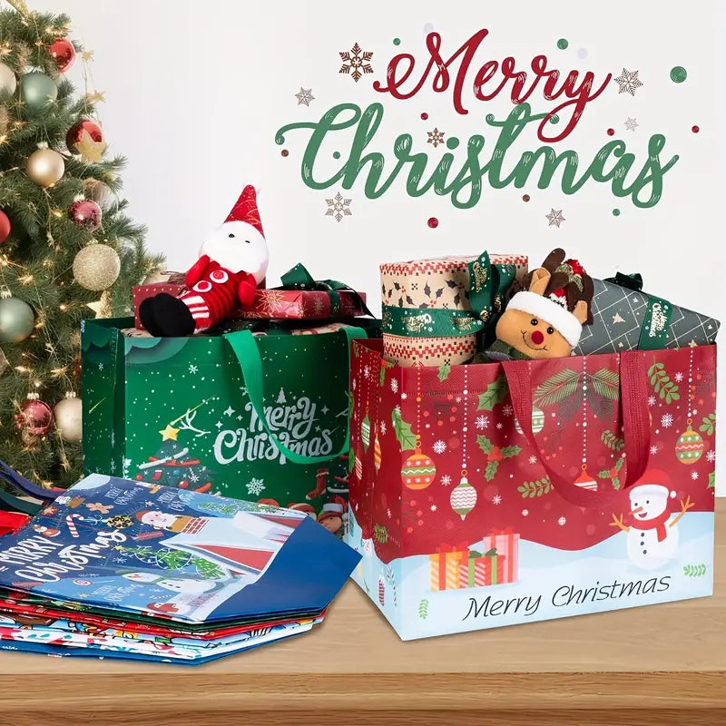 8-Pack: Large Christmas Gift Bags with Handles - Reusable Non-Woven Tote Bags