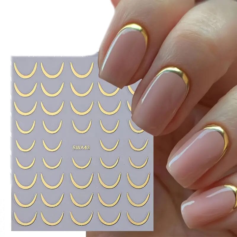 3D Gold-Finished French Kiss Crescent Nail Stickers Beauty & Personal Care - DailySale