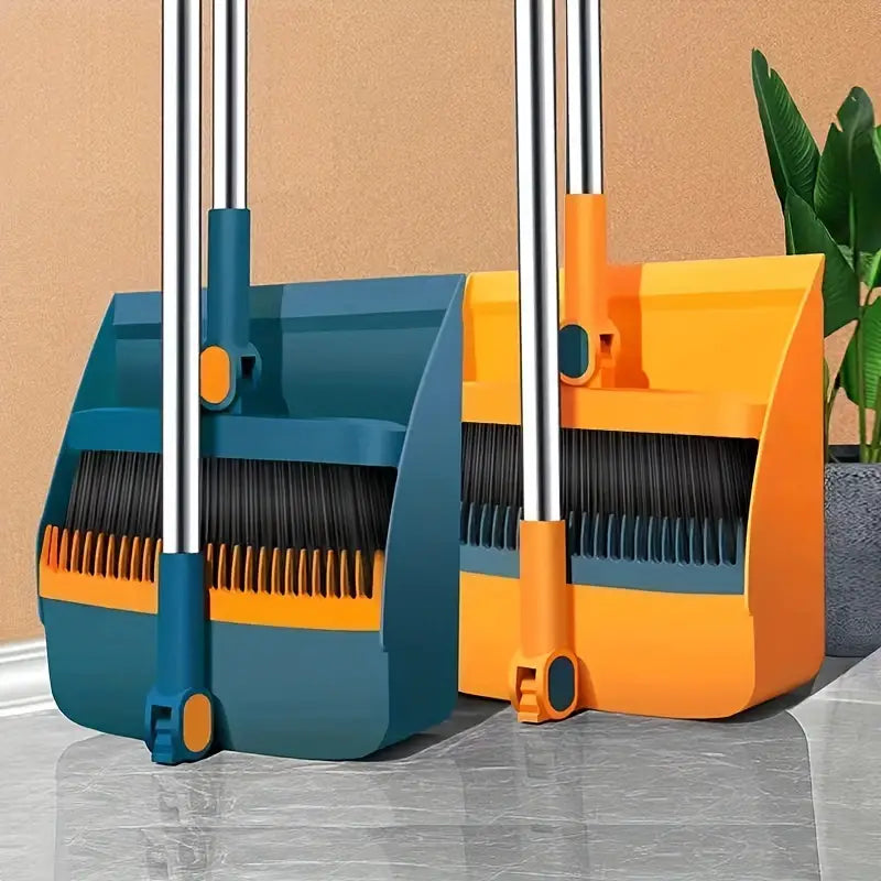 Long Handle Rotating Broom and Dustpan Set with Comb Tooth