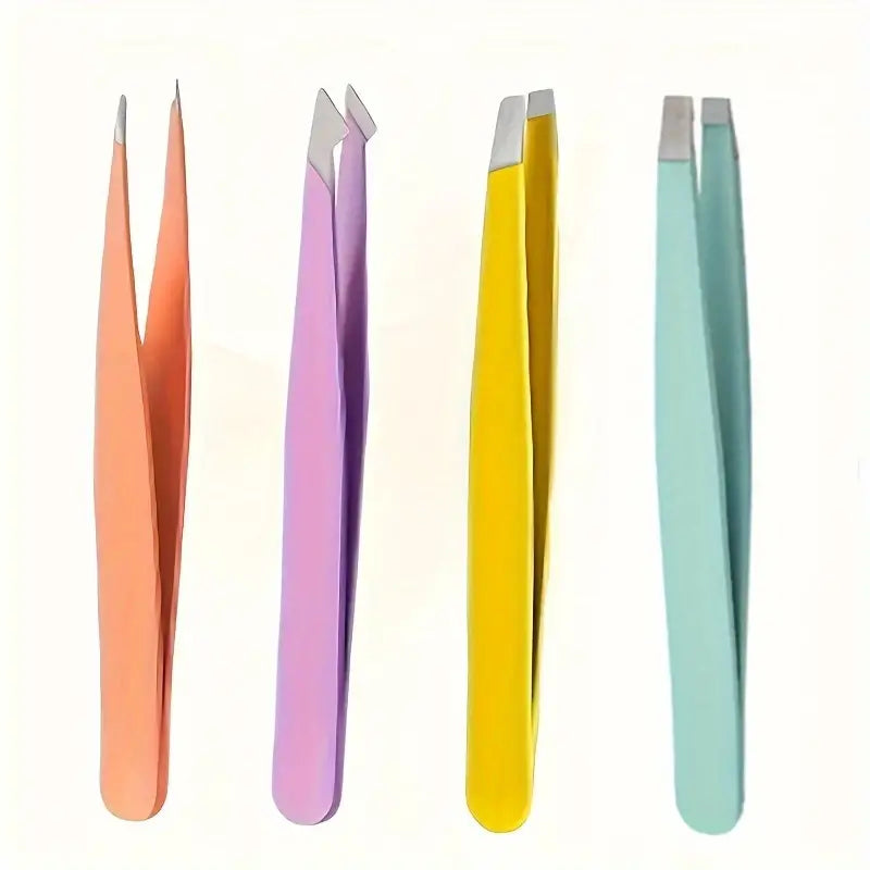 4-Pieces: Tweezers For Eyebrows, Straight, Slant, Angled and Pointy Tip