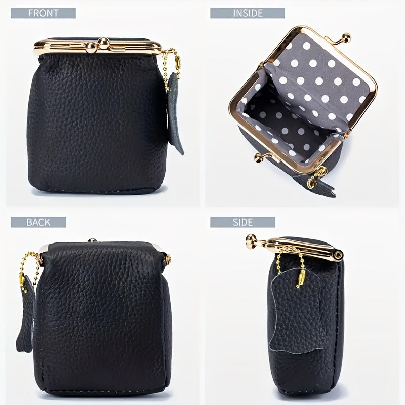 Front, inside, back and side views showing the polka dot lining