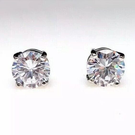 4 Ct Round Cut FL/D Lab Created White Sapphire Stud Earrings 14K White Gold Earrings - DailySale