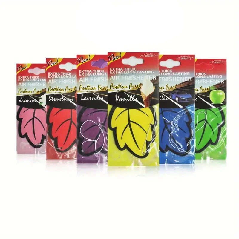 4-Pack: Car Air Freshener Natural Scented Tea Paper Auto Hanging Vanilla Perfume Fragrance Leaf Shape Automotive - DailySale