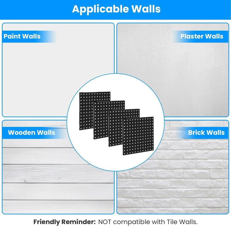 4-Pack: Metal Black Pegboard Wall Organizer with 1" Spacing 1/4" Hole Closet & Storage - DailySale