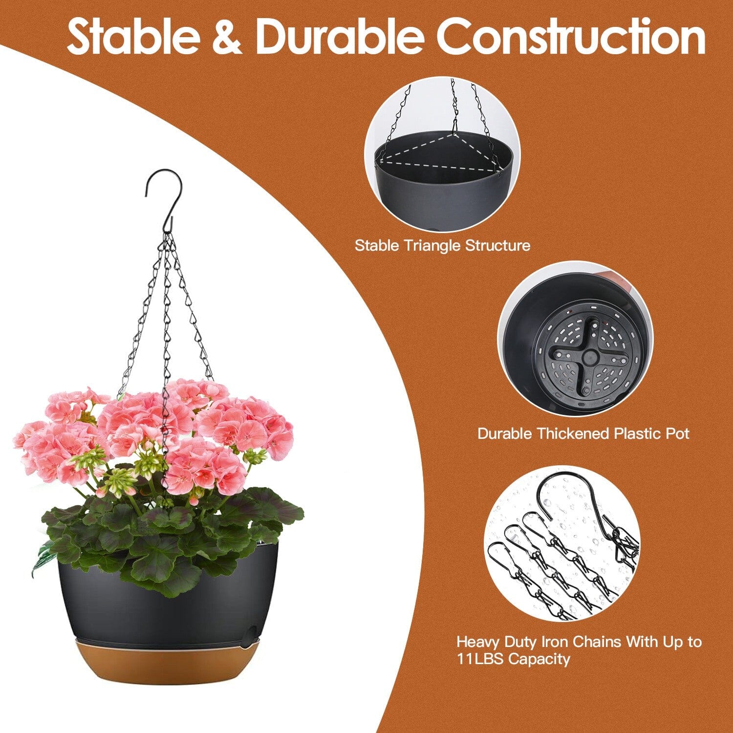 4-Piece: 9.64" Diameter Hanging Planter with Drainage Holes Garden & Patio - DailySale