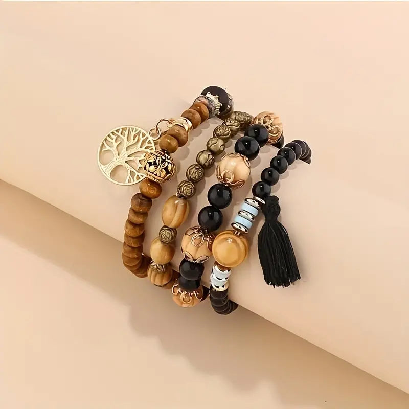 4-Piece Set: Creative Bohemian Bracelet, Layered Beaded Stretchable Bracelet Bracelets - DailySale