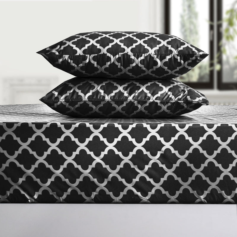4-Piece Set: Premium Soft Microfiber Deep Pocket Bedding Quatrefoil Bed Sheet Set With Pillow Cases - Lux Decor Collection