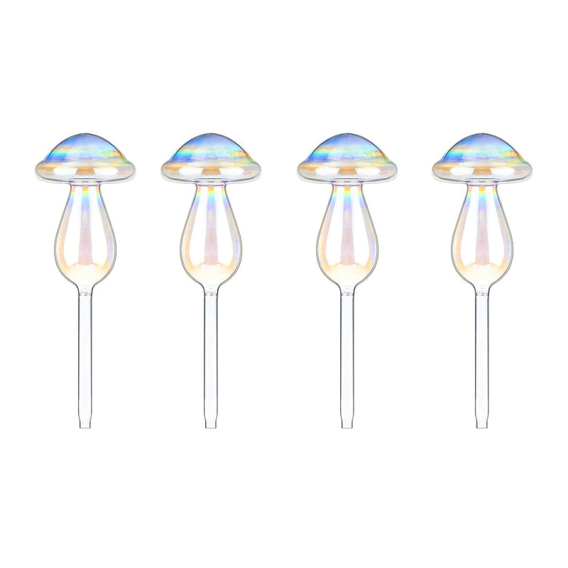 4-Pieces: Clear Glass Plant Watering Globes Iridescent Rainbow Gradient Mushroom Garden & Patio - DailySale