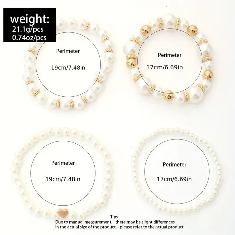 4-Pieces: Elegant White Faux Pearls Beaded Handmade Hand String Jewelry Set Bracelets - DailySale