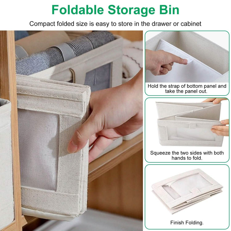 4-Pieces: Foldable Linen Clothing Storage Bin with Visible Clear Window Closet & Storage - DailySale