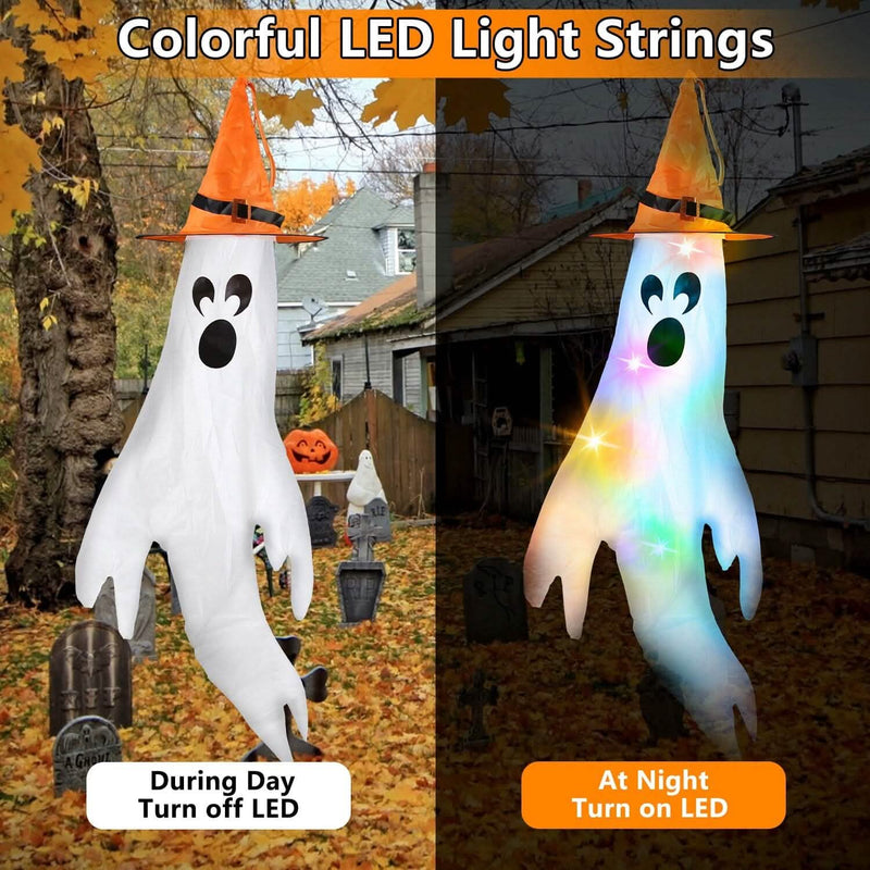 4-Pieces: Halloween Ghosts with Witch Hats Windsocks Hanging Decoration with Colorful LED Light Holiday Decor & Apparel - DailySale