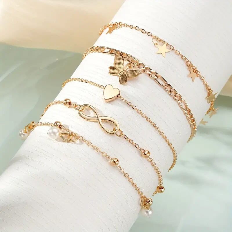 4-Pieces: Stackable Thin Chain Anklet Set Bracelets - DailySale