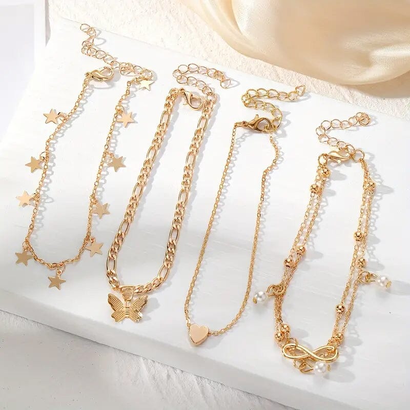 4-Pieces: Stackable Thin Chain Anklet Set Bracelets - DailySale