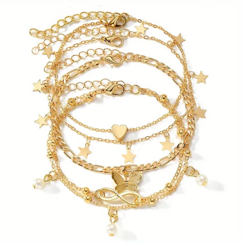 4-Pieces: Stackable Thin Chain Anklet Set Bracelets - DailySale