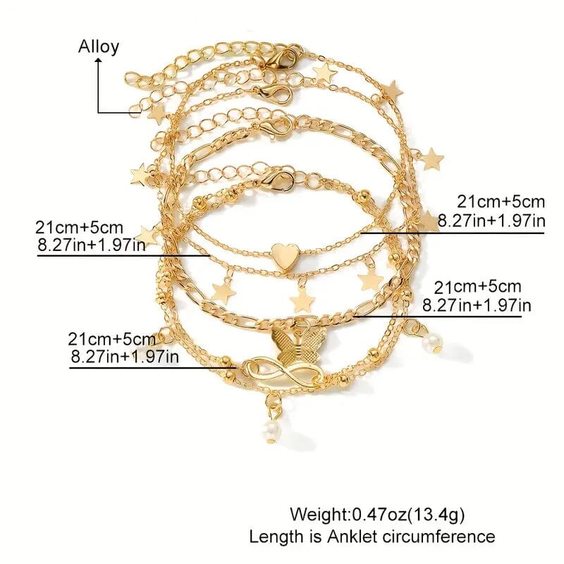 4-Pieces: Stackable Thin Chain Anklet Set Bracelets - DailySale