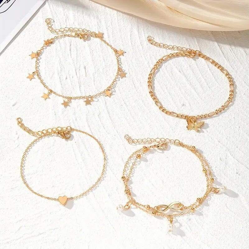 4-Pieces: Stackable Thin Chain Anklet Set Bracelets - DailySale