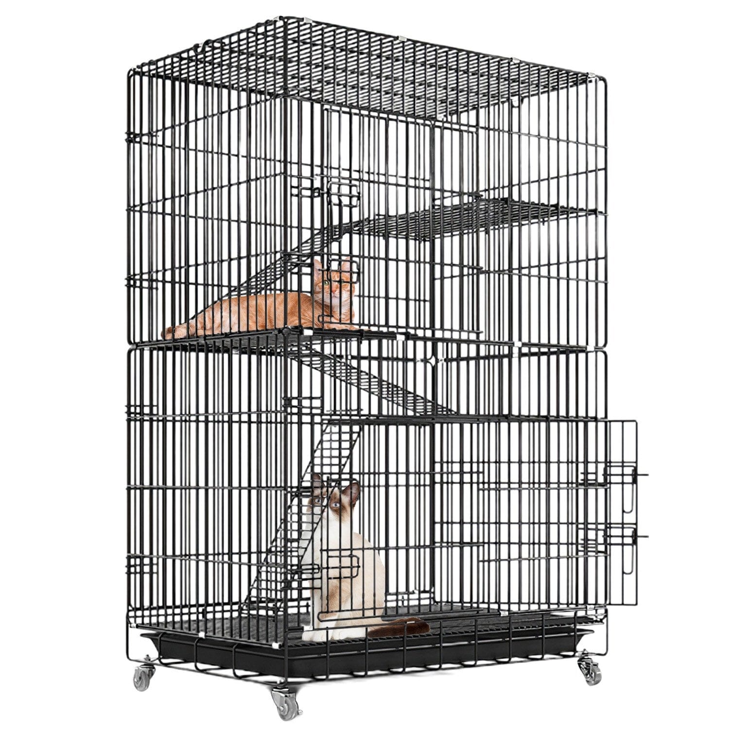 4-Tier Cat Cage with 360° Lockable Wheels, 3 Doors, 3 Ladders and 1 Hammock Pet Supplies - DailySale