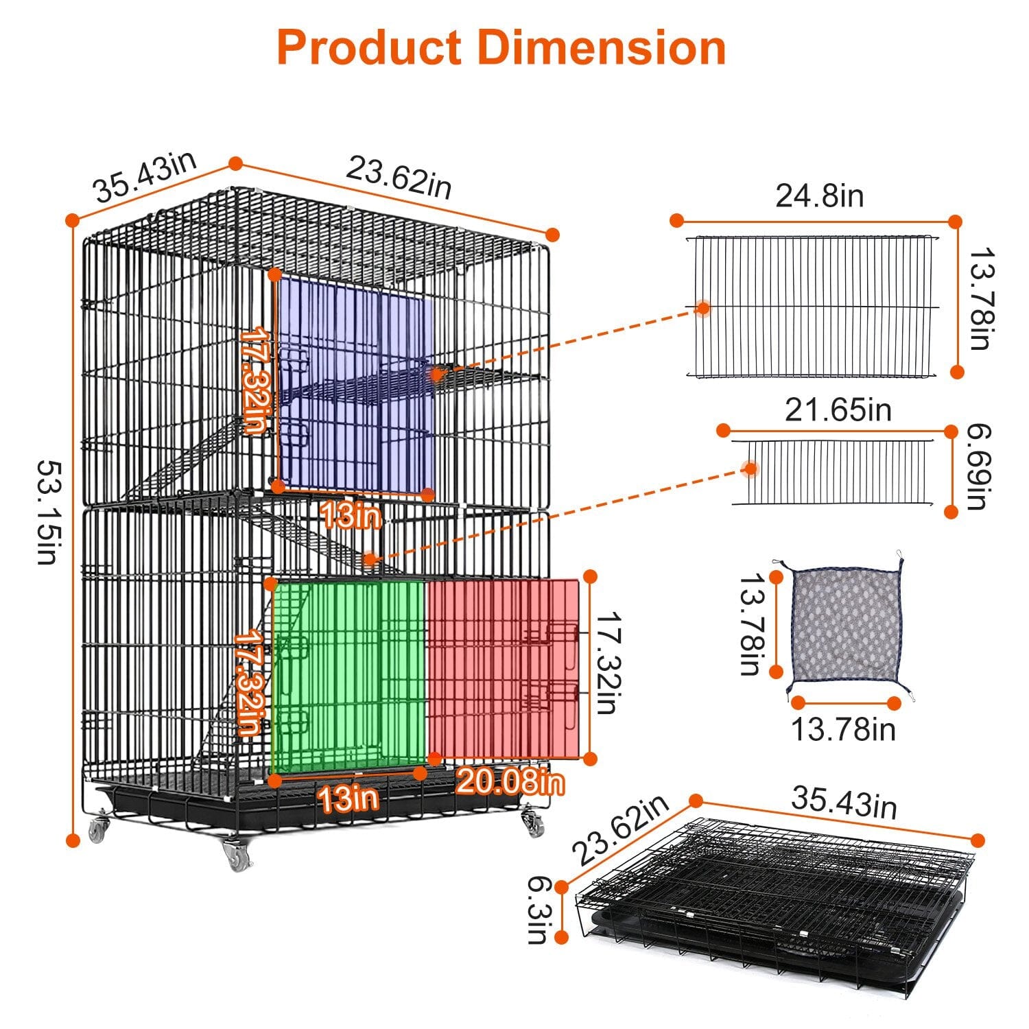 4-Tier Cat Cage with 360° Lockable Wheels, 3 Doors, 3 Ladders and 1 Hammock Pet Supplies - DailySale