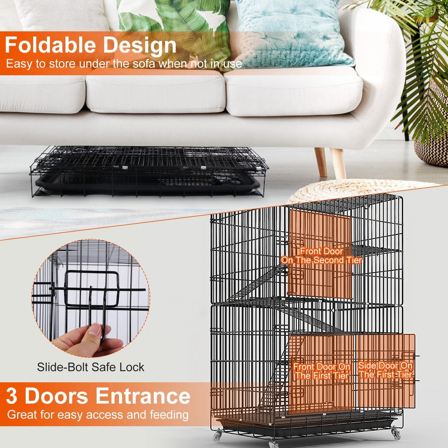 4-Tier Cat Cage with 360° Lockable Wheels, 3 Doors, 3 Ladders and 1 Hammock Pet Supplies - DailySale