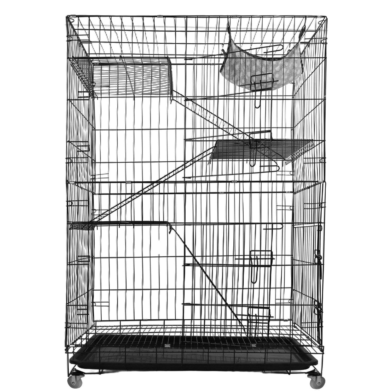 4-Tier Cat Cage with 360° Lockable Wheels, 3 Doors, 3 Ladders and 1 Hammock Pet Supplies - DailySale