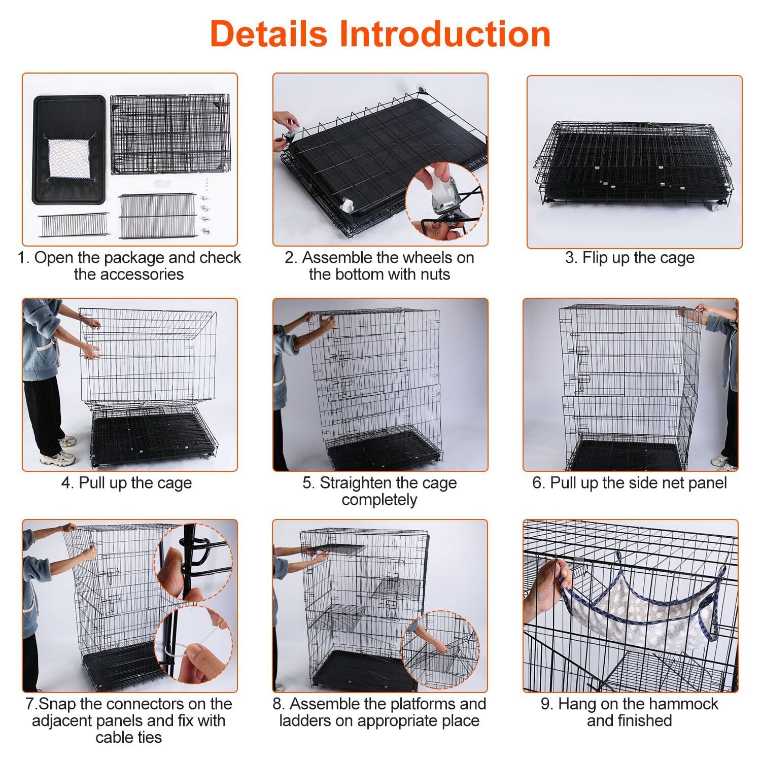 4-Tier Cat Cage with 360° Lockable Wheels, 3 Doors, 3 Ladders and 1 Hammock Pet Supplies - DailySale