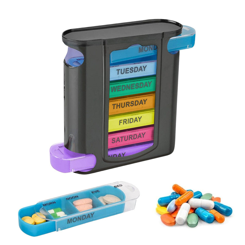 4 Times A Day, Black 7 Day Stackable Daily Pill And Medicine Organizer Wellness - DailySale
