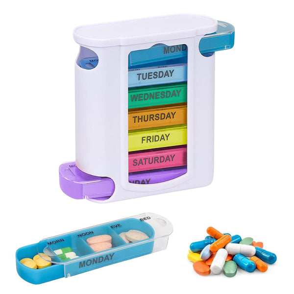 4 Times A Day, White 7 Day Stackable Daily Pill And Medicine Organizer White Wellness - DailySale