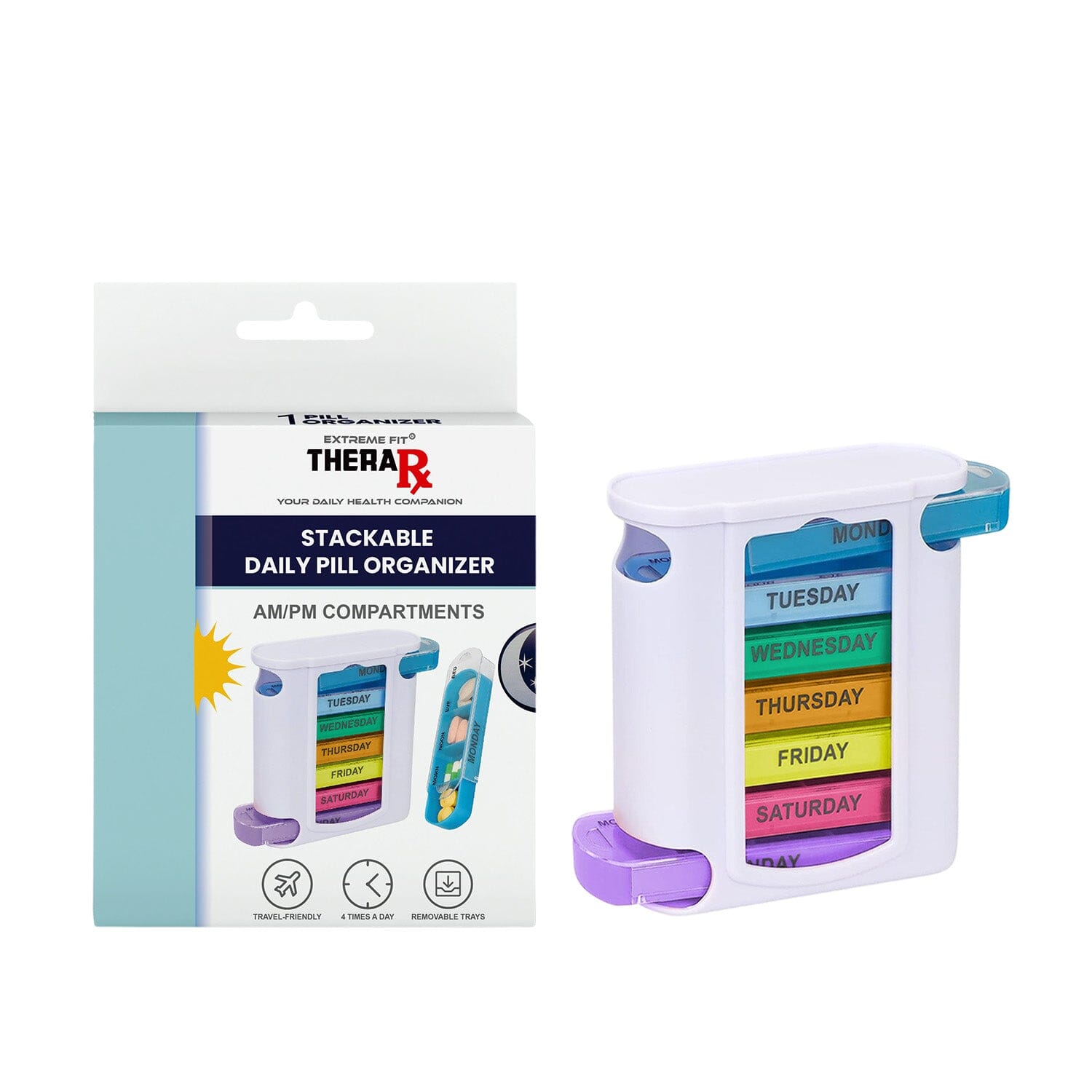 4 Times A Day, White 7 Day Stackable Daily Pill And Medicine Organizer White Wellness - DailySale