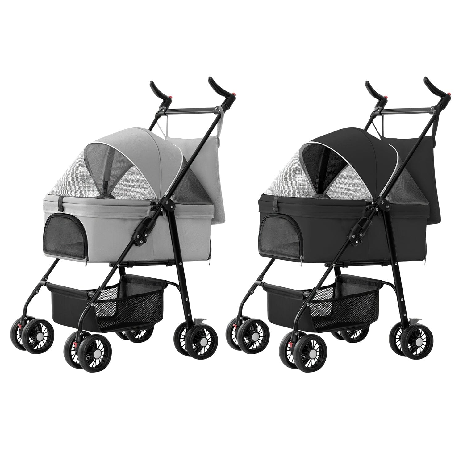 4 Wheels Pet Stroller Foldable with Removable Liner Storage Basket Pet Supplies - DailySale