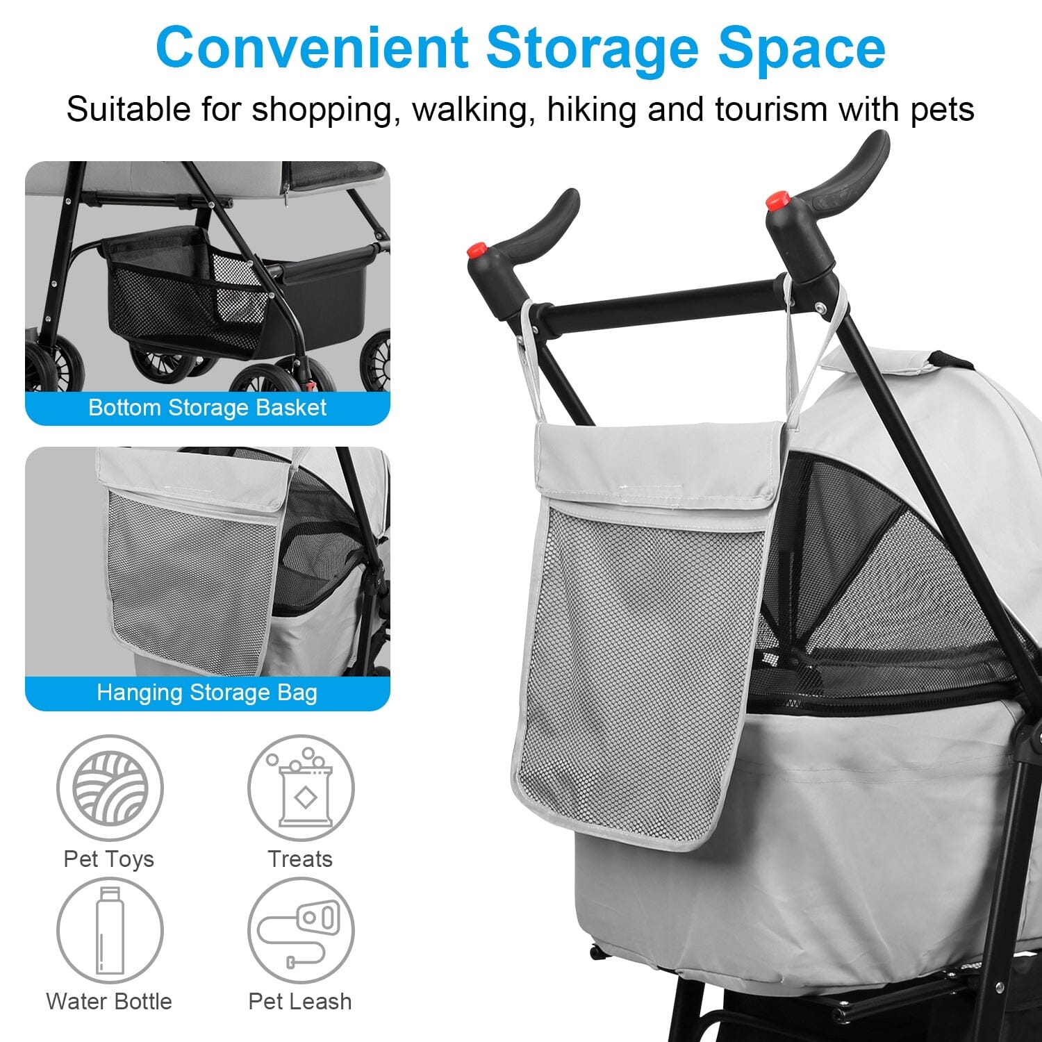 4 Wheels Pet Stroller Foldable with Removable Liner Storage Basket Pet Supplies - DailySale