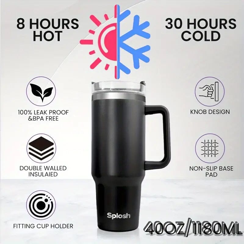 40 Oz Insulated Coffee Tumbler with Handle and Straw Sports & Outdoors - DailySale