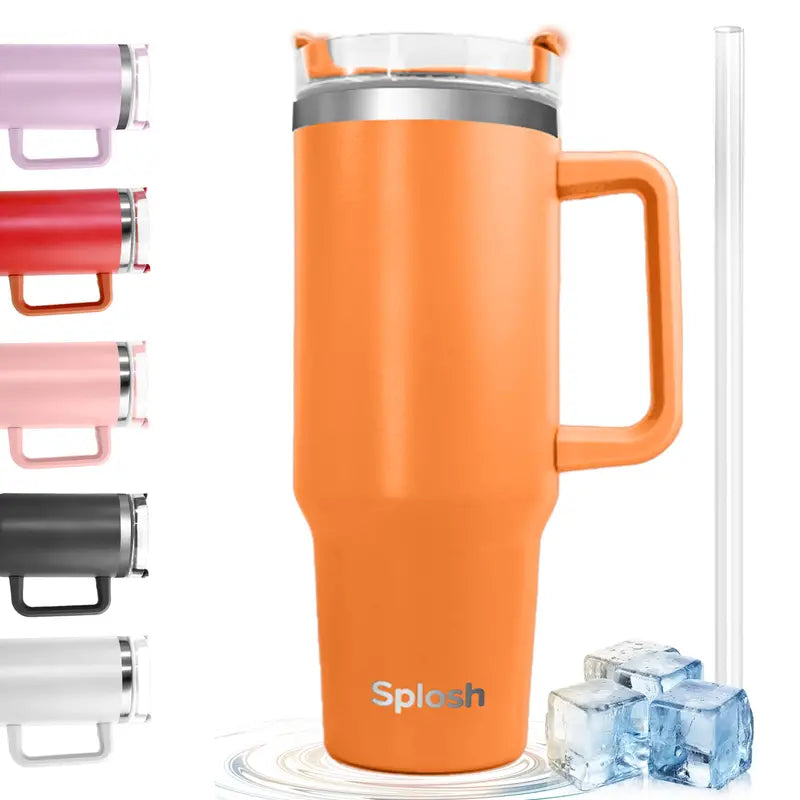 40 Oz Insulated Coffee Tumbler with Handle and Straw Sports & Outdoors Orange - DailySale