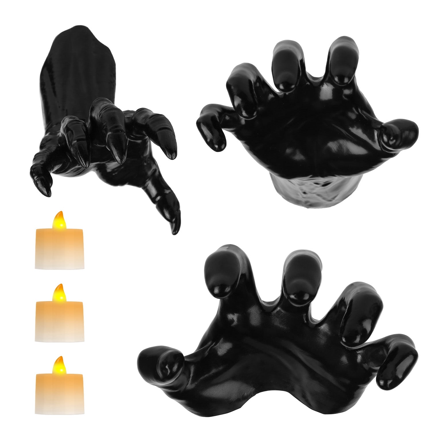 3-Pieces: Creepy Reaching Hands with Lighted Candles Wall Mounted