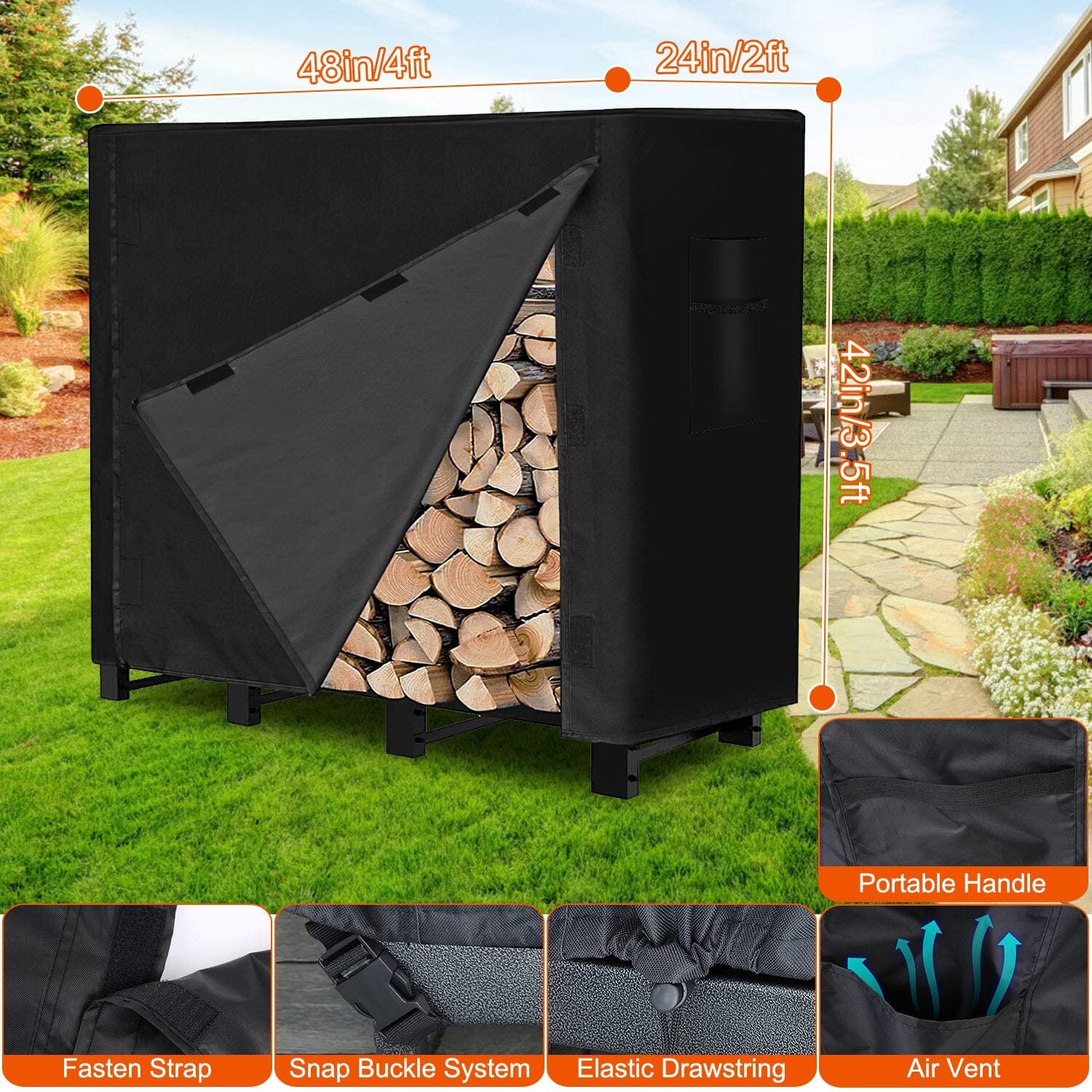 420D Oxford Fabric Firewood Rectangular Log Rack Cover Garden & Patio - DailySale