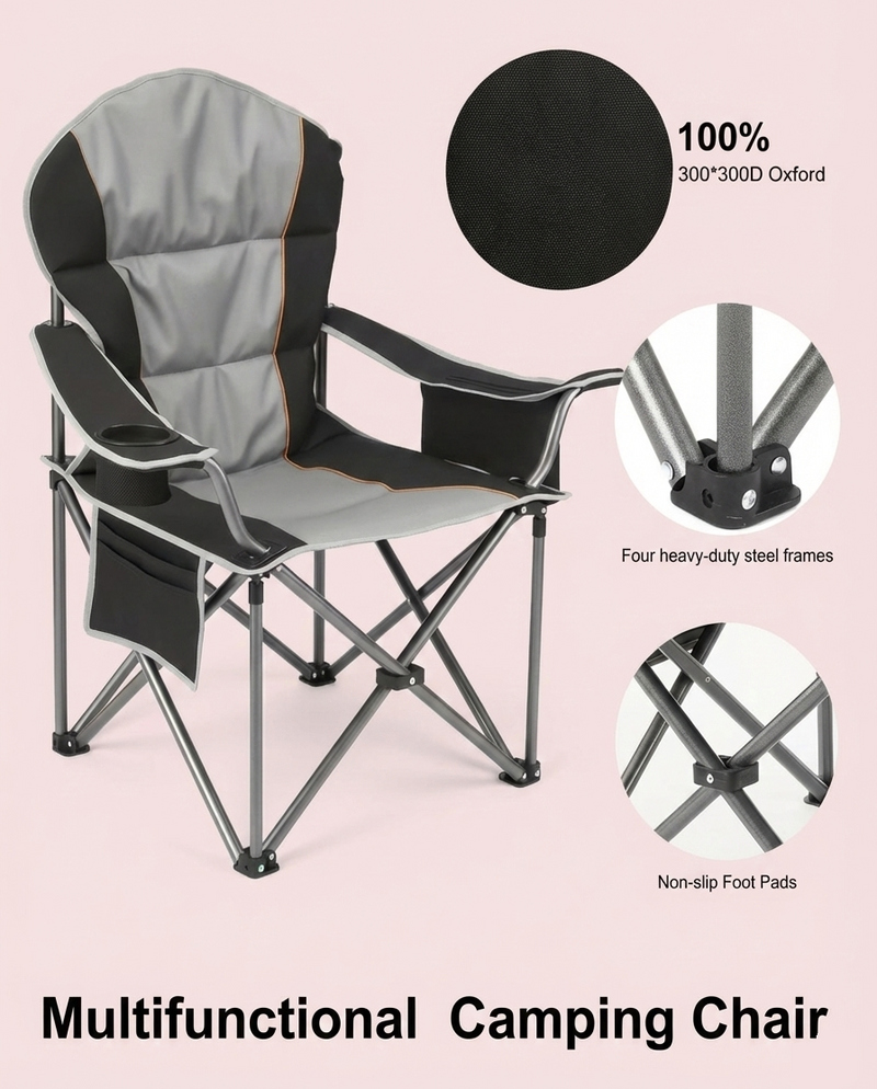 500 lbs Heavy Duty Folding Camping Chair with Cup Holder & Cooler Bag