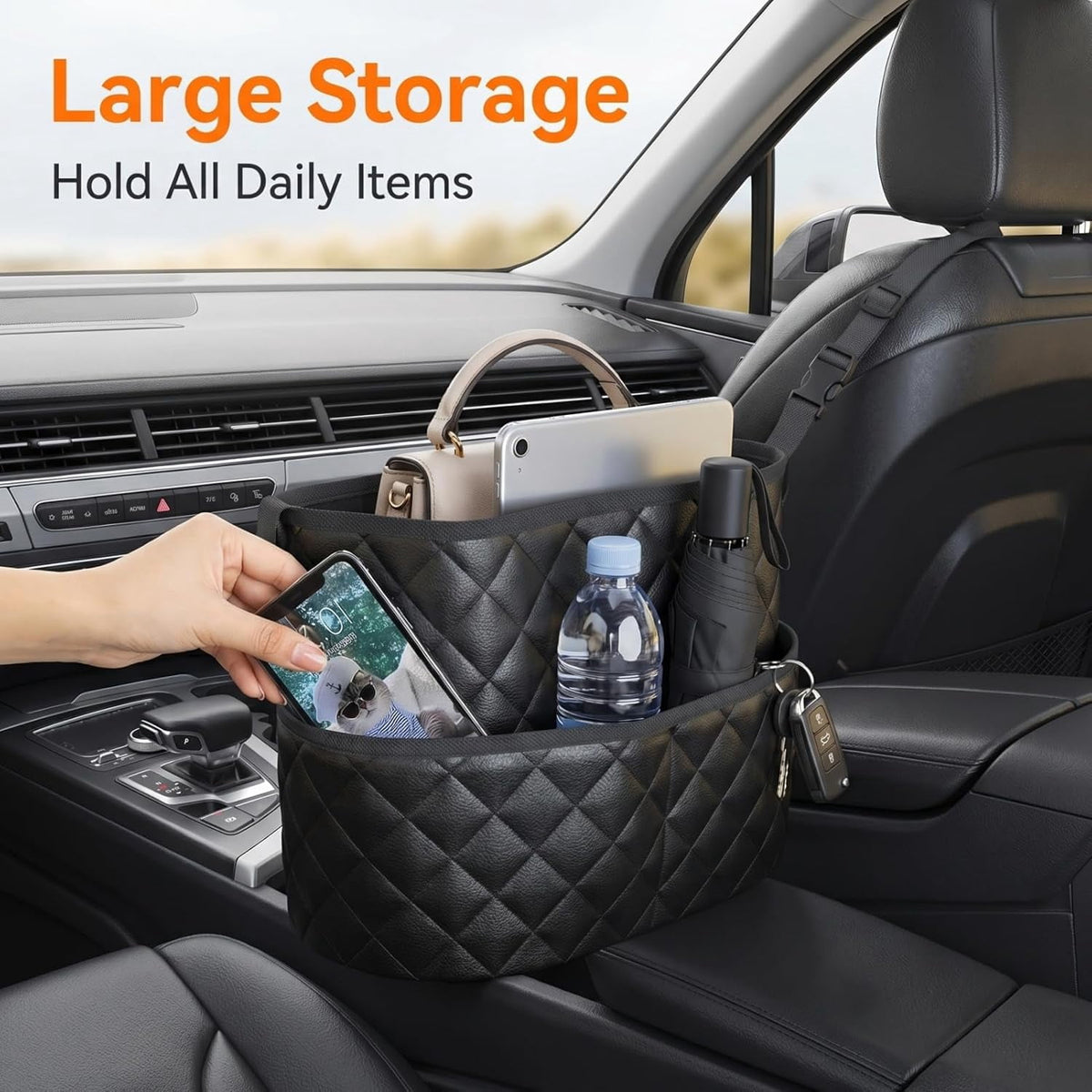 Organizer holding a handbag and daily items