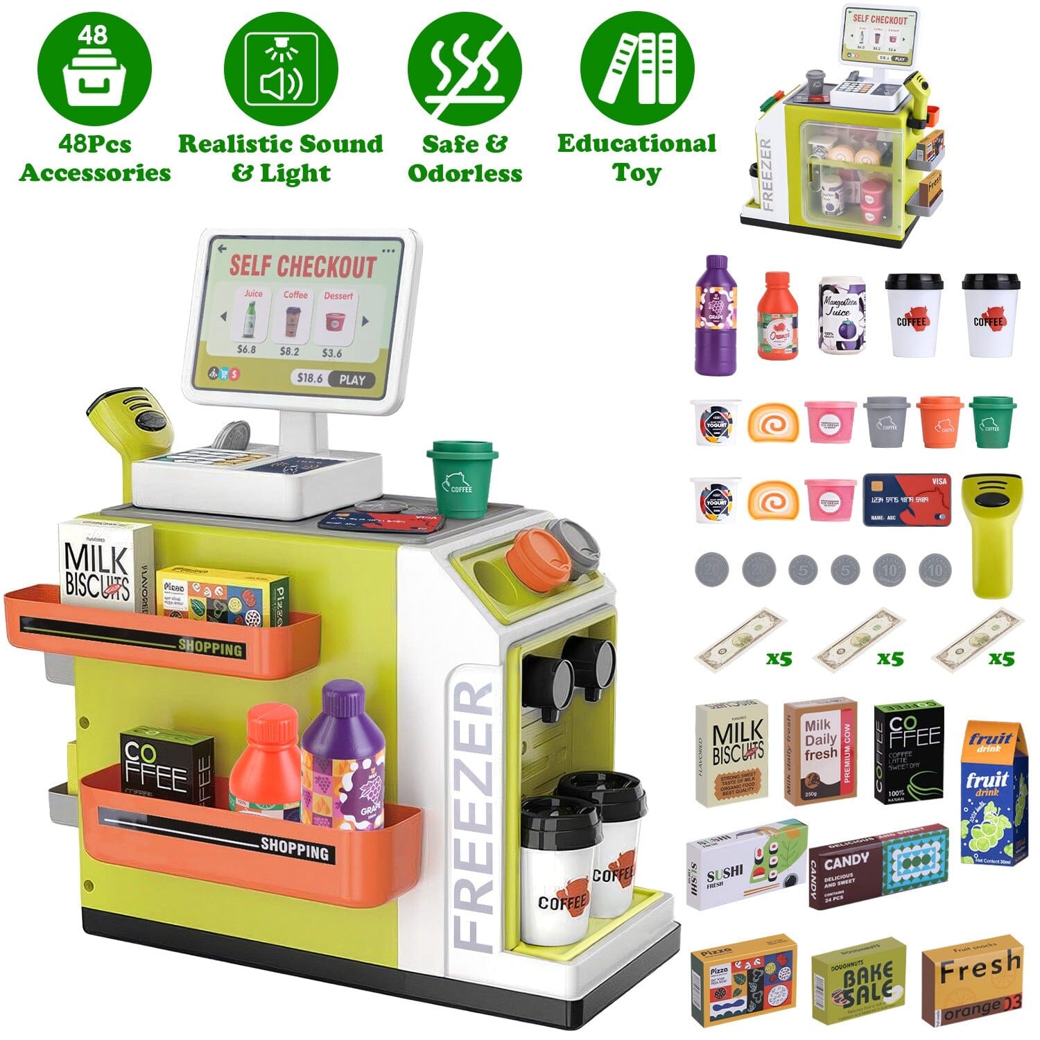 48-Piece: Pretend Cash Register Play Toy Set Toys & Games - DailySale