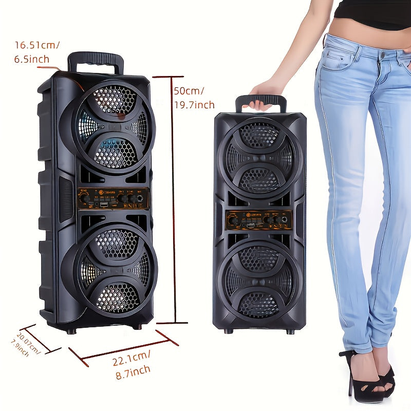 Portable Bluetooth Speaker with Subwoofer Bass, Dual 6.5" LED Woofers and Microphone