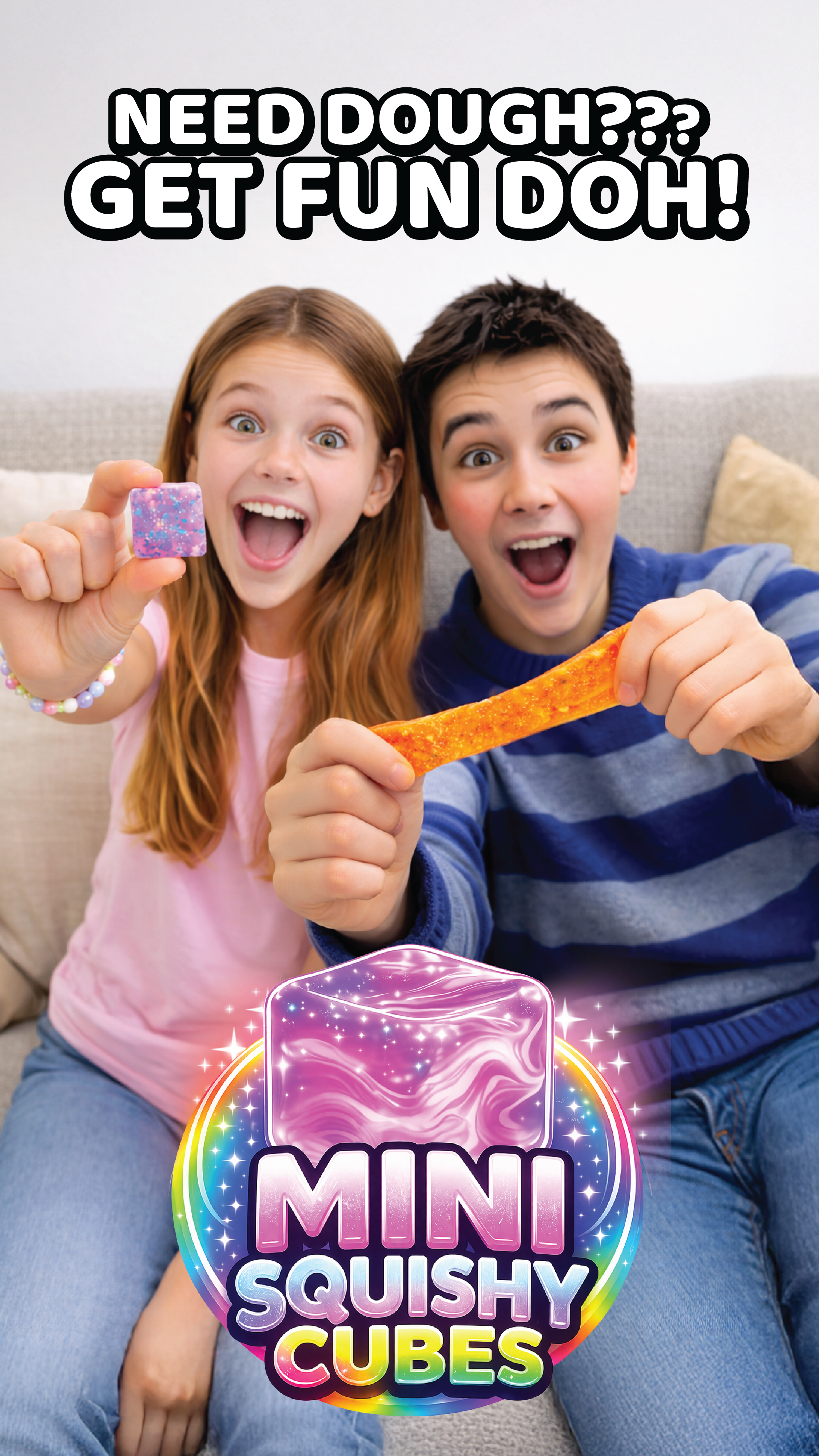 Fun Doh Mini Squishy Cubes 2-Pack Blind Bag Fidget Toy | Viral Sensory Squishies for Kids & Teens