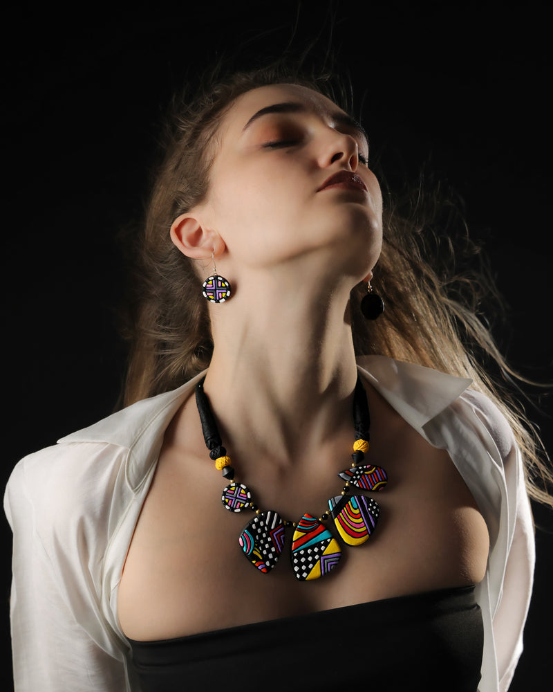 Boho Terracotta Clay Necklace & Earrings Set