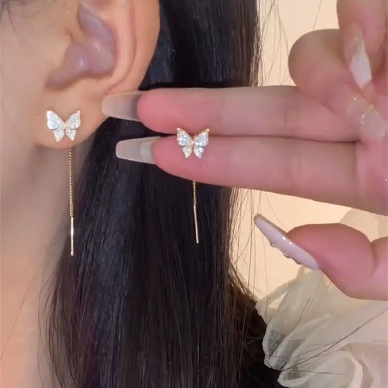 925 Silvery Post Yellow Alloy Butterfly Earrings