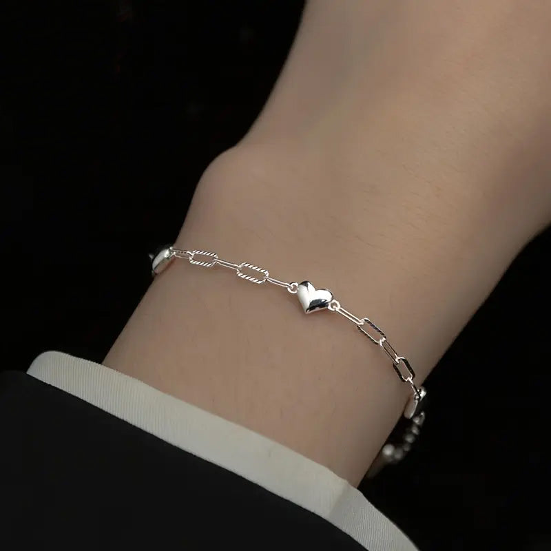 Heart-Shaped S925 Silver Bracelet